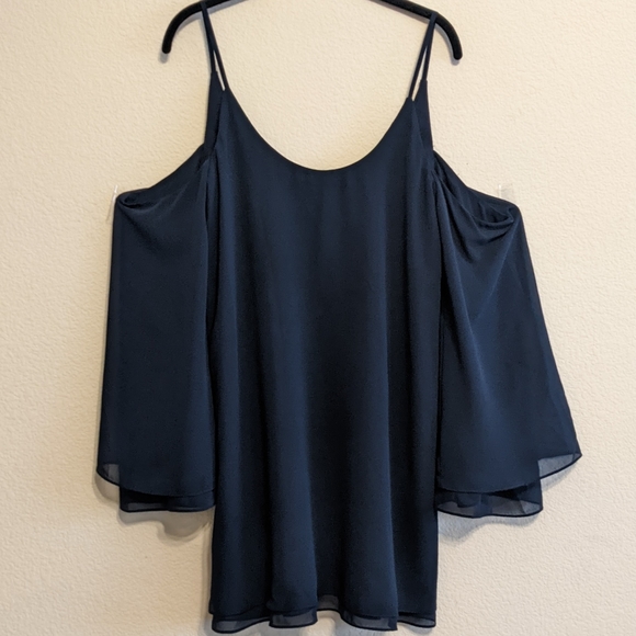 LOVERS + FRIENDS X REVOLVE LUCY DRESS navy mini dress cold shoulder Sz Small EUC - Picture 3 of 7